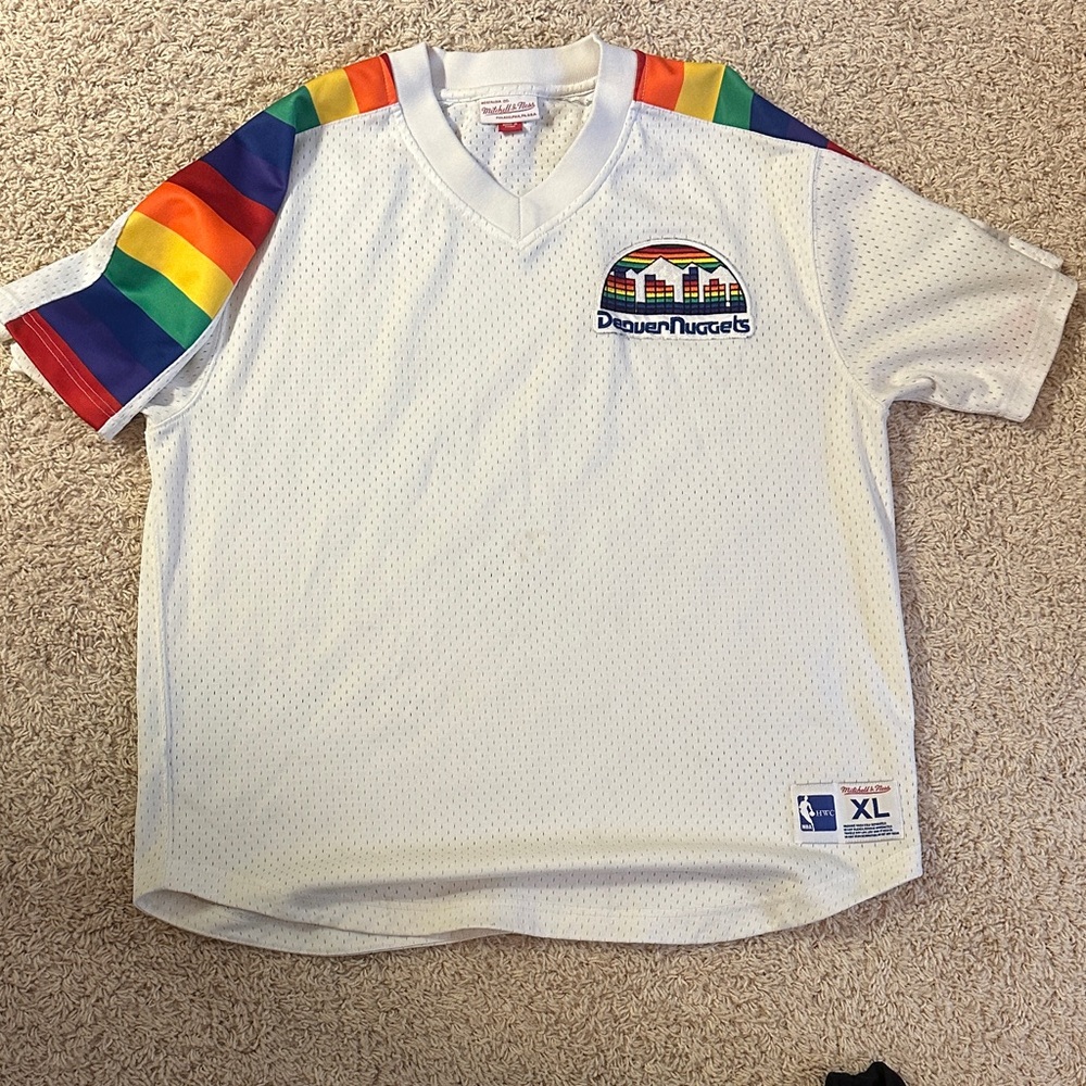 Mitchell & Ness Denver Nuggets White Jersey with Rainbow Accents